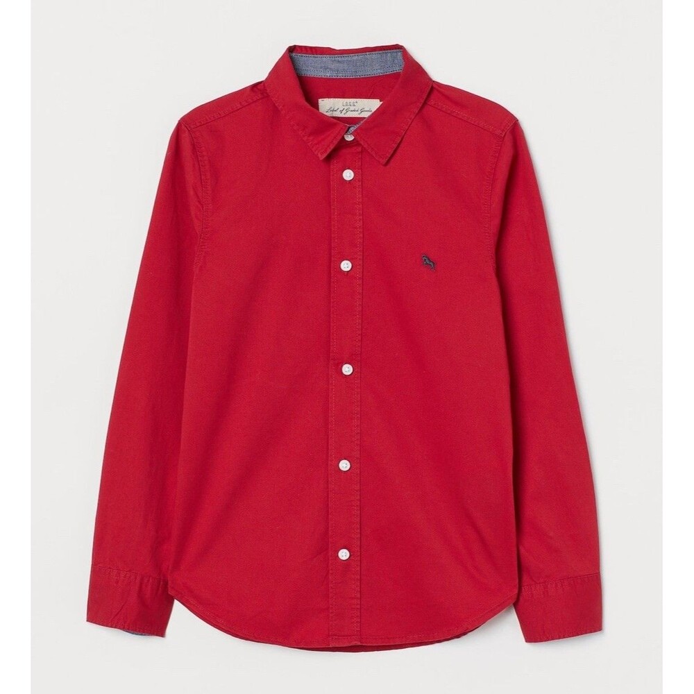 H&M L.O.G.G Label of Graded Goods Boys 10-11Y button-up Long Sleeve Shirt Red